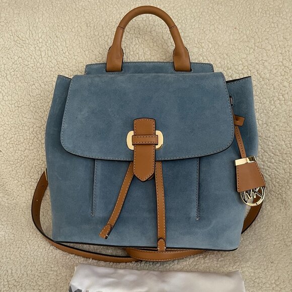 Michael Kors Romy Medium Blue Suede Backpack - Picture 4 of 12